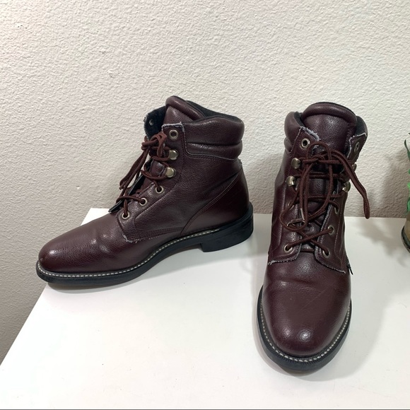 Justin Combat Work Boots Burgundy Man Made Leather - Picture 3 of 13